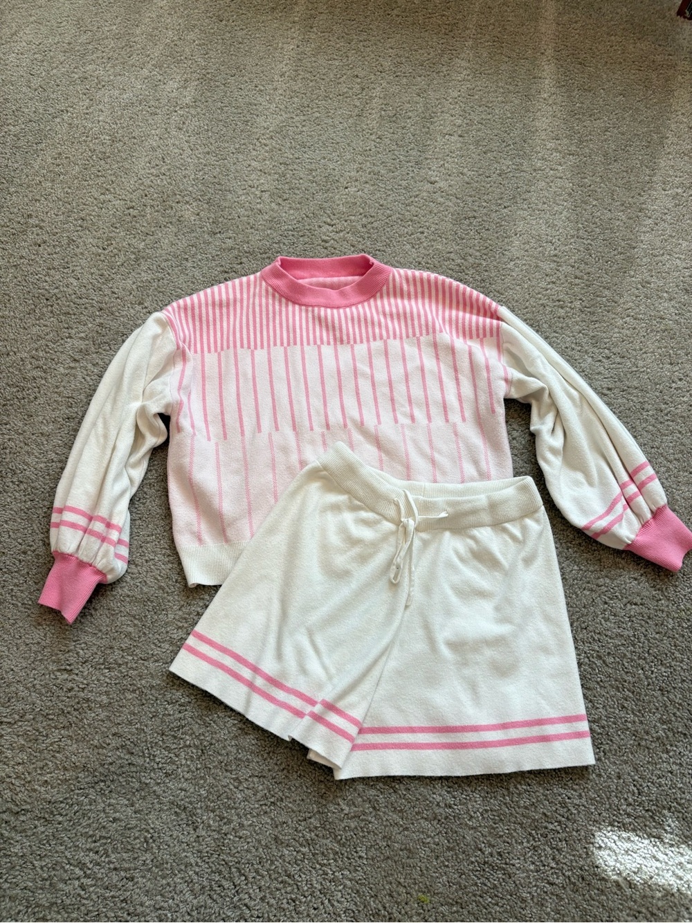 Matching Sweater Set pink and white